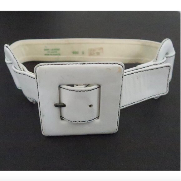 vtg SAINT LAURENT Rive Gauche white leather belt XS S - Picture 3 of 9